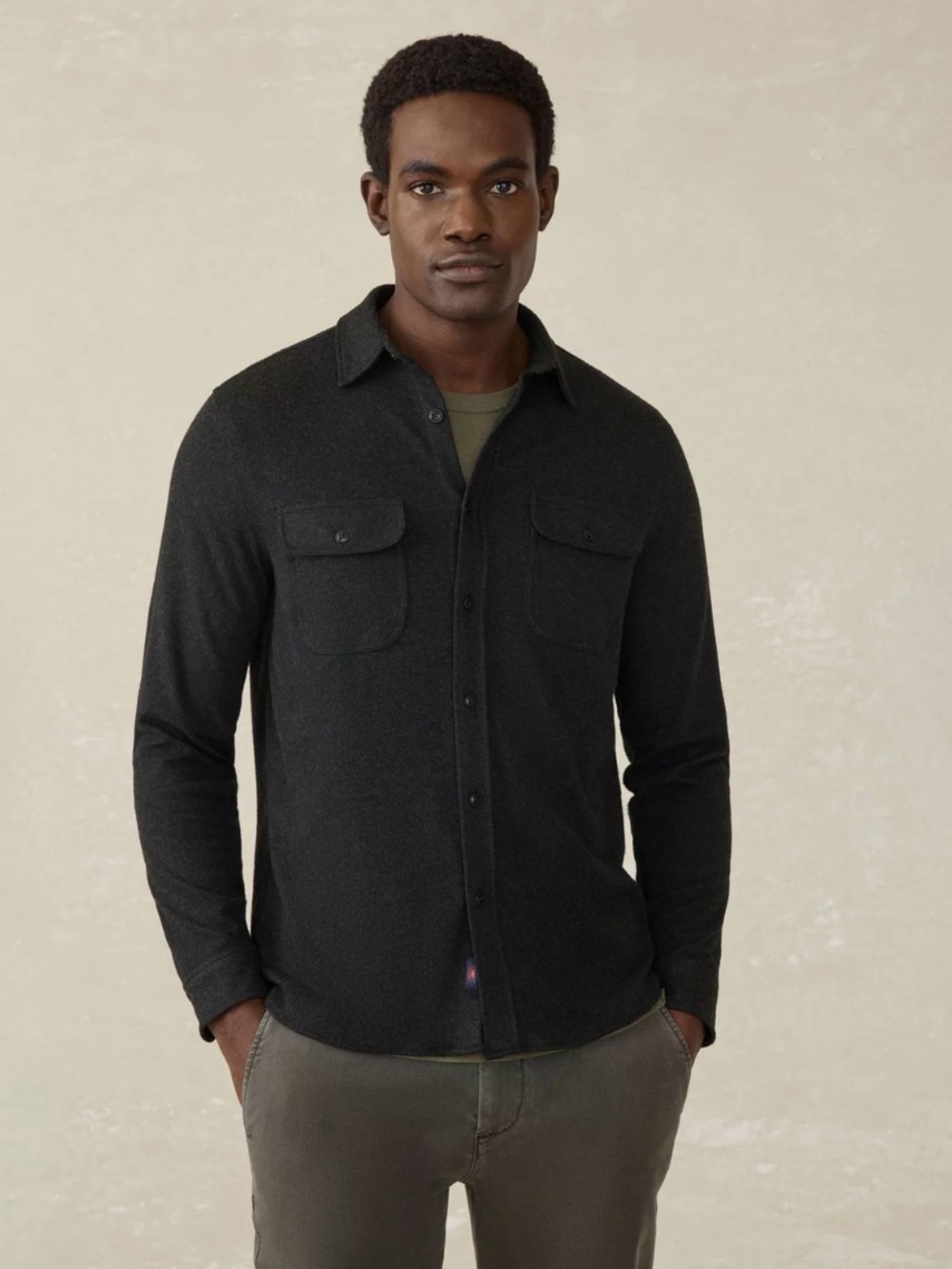 Faherty Men's Legend Heather Black Twill Sweater Button Down Shirt, Size Medium